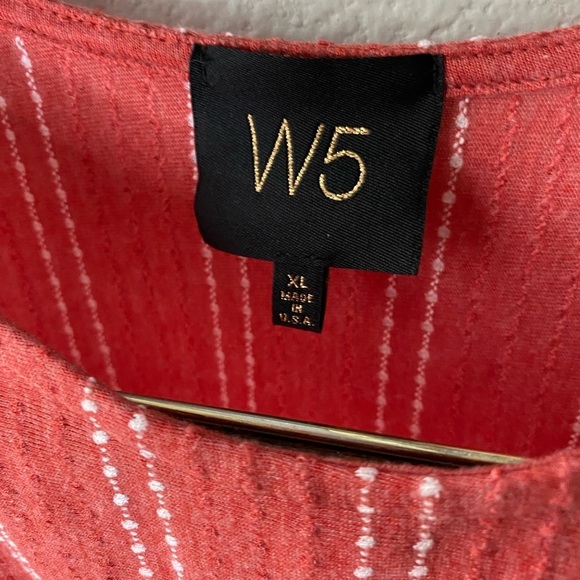 W5 Knit Top Size XL Coral Orange White Stripe Beachy Boho Tie Front - Picture 4 of 7